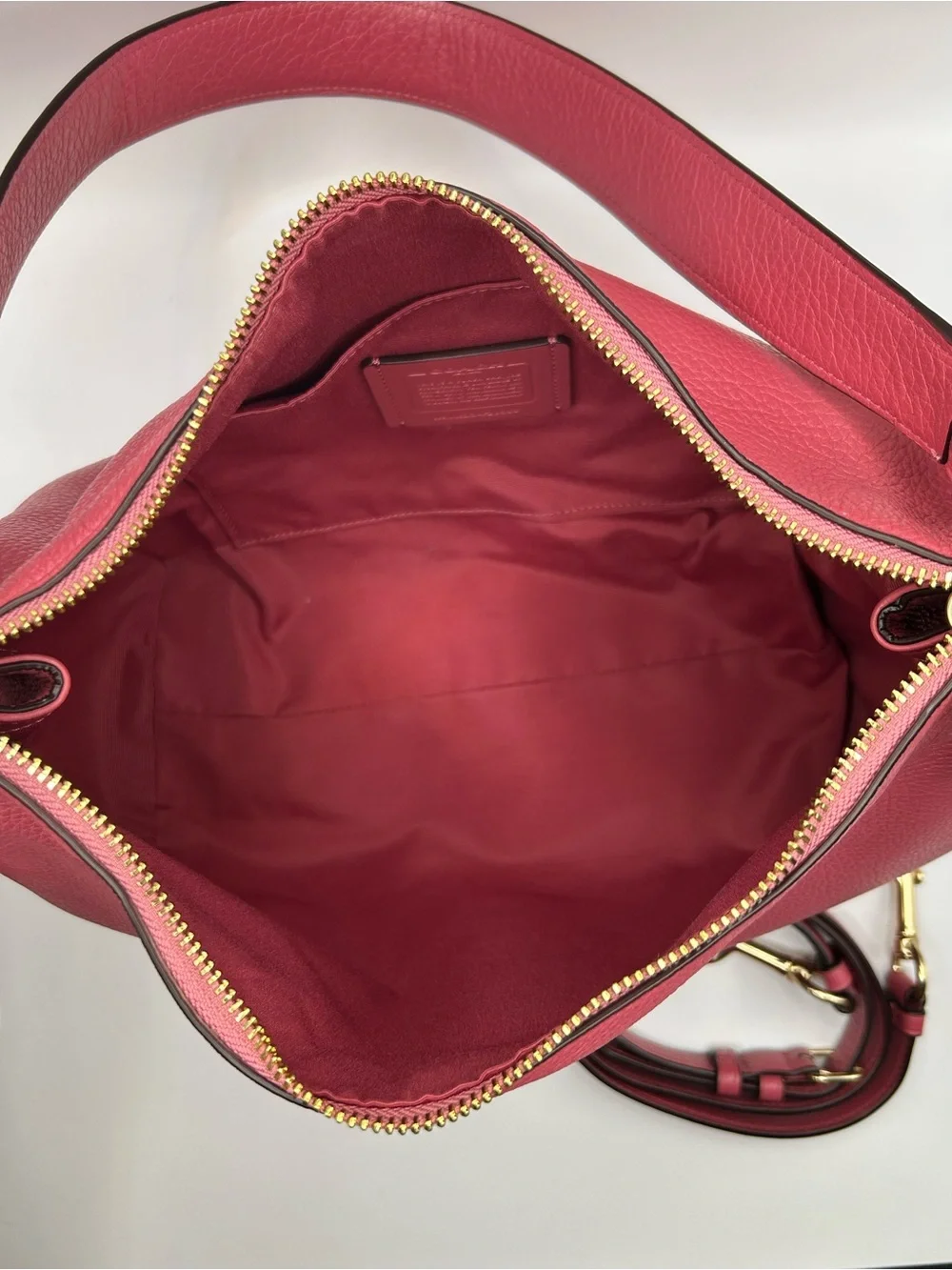 Coach Mia Pebbled Leather Shoulder and Crossbody in Raspberry